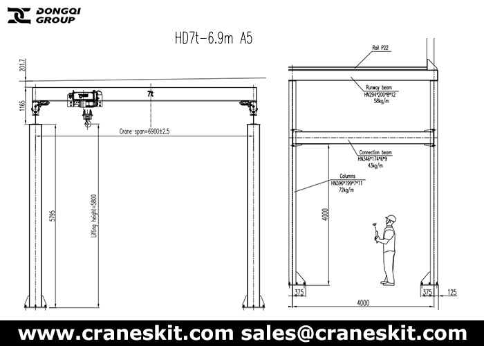 Chile 7 ton workshop overhead crane design