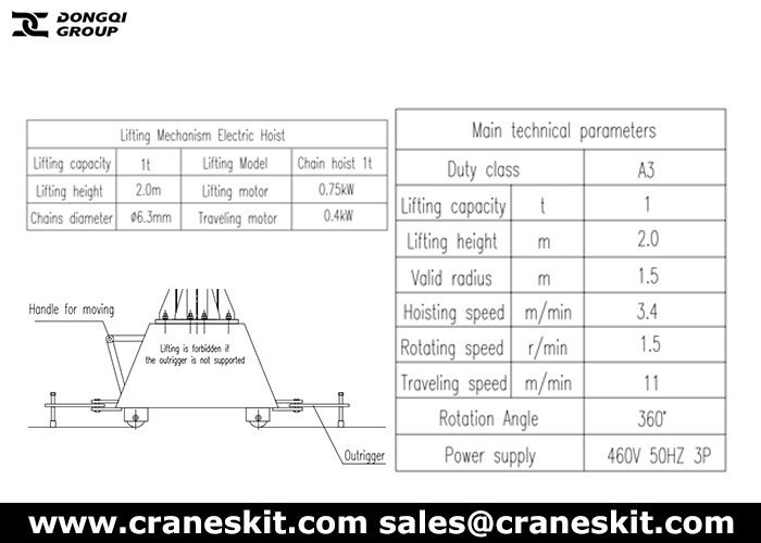 1 ton mobile jib crane design specifications