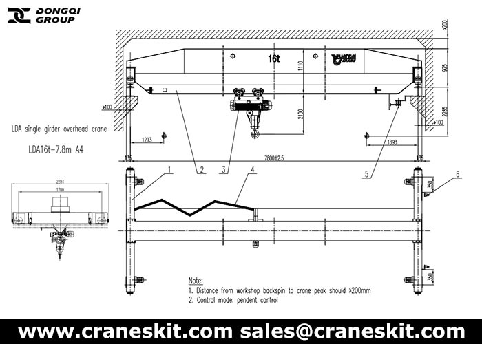 Pakistan 16 ton 7.94m overhead crane design