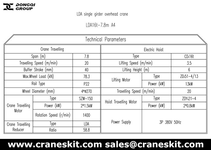 Pakistan 16 ton 7.94m overhead crane design specifications