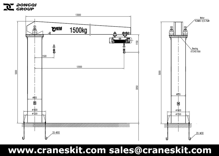 1.5 ton pillar jib crane design drawing