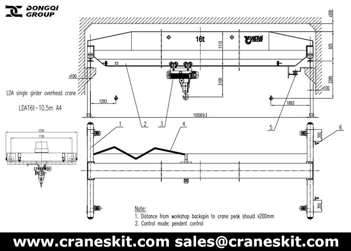 Pakistan 16 ton 10.45m overhead crane design