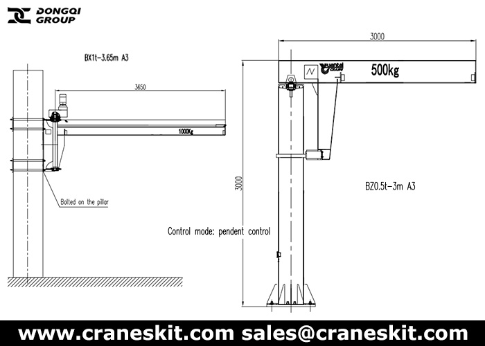 Dominica 500kg and 1 ton jib cranes design drawing