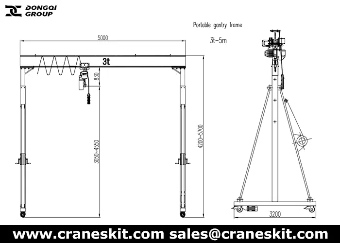 3 ton adjustable height gantry crane design