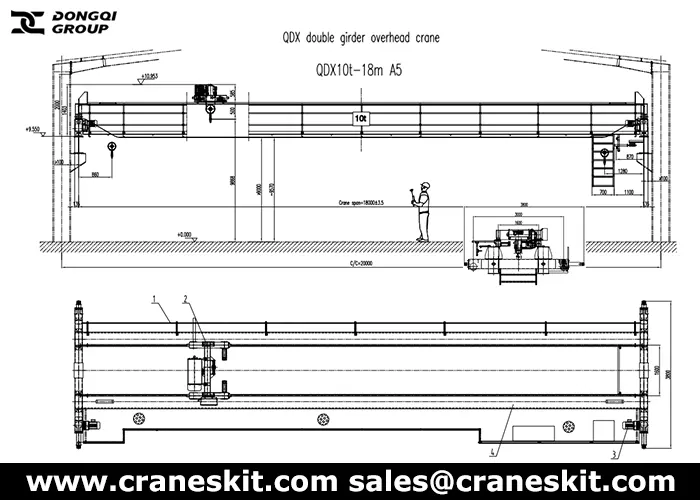 QDX 10 ton 18m overhead crane design