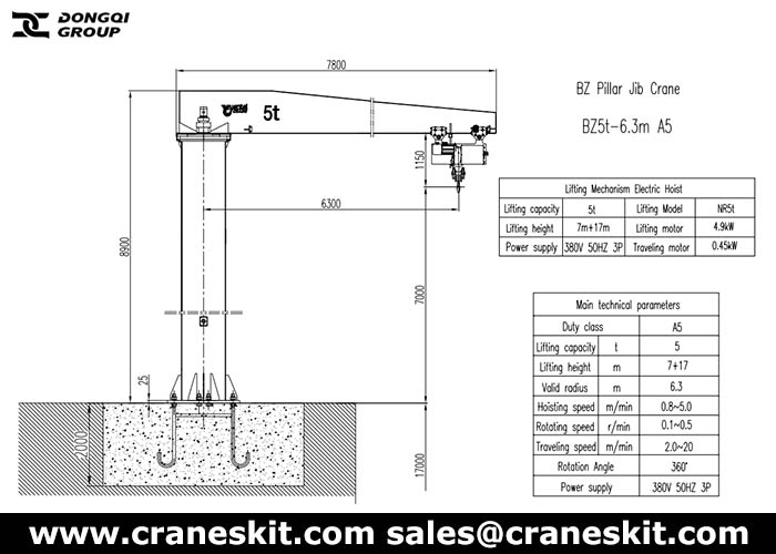 Belarus 5 ton pillar jib crane design drawing